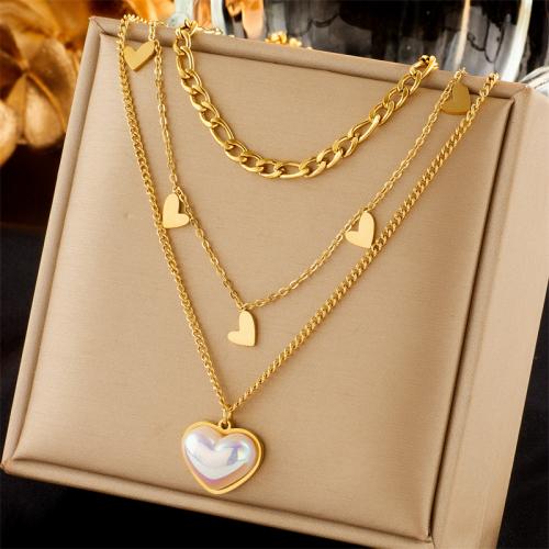 Multi Layer Necklace 304 Stainless Steel fashion jewelry & multilayer & for woman golden nickel lead & cadmium free Sold By PC