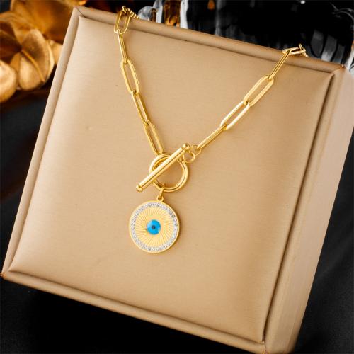 Stainless Steel Jewelry Necklace, 304 Stainless Steel, with Rhinestone, fashion jewelry & for woman & with rhinestone, golden, nickel, lead & cadmium free, Length:Approx 51 cm, Sold By PC