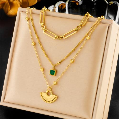 Multi Layer Necklace 304 Stainless Steel with Rhinestone fashion jewelry & multilayer & for woman golden nickel lead & cadmium free Sold By PC