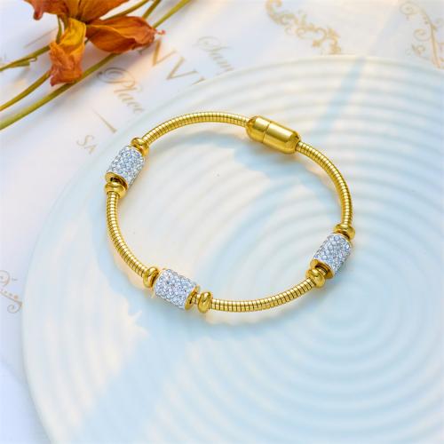 Stainless Steel Jewelry Bracelet 304 Stainless Steel with Rhinestone fashion jewelry & for woman & with rhinestone golden nickel lead & cadmium free Length Approx 19 cm Sold By PC