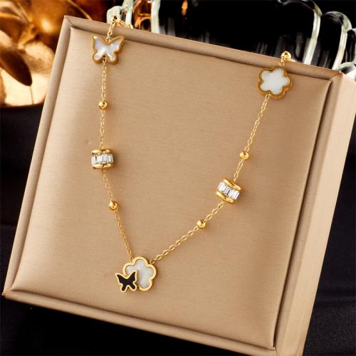 Stainless Steel Jewelry Necklace, 304 Stainless Steel, with Rhinestone, fashion jewelry & for woman, golden, nickel, lead & cadmium free, Length:Approx 46.5 cm, Sold By PC
