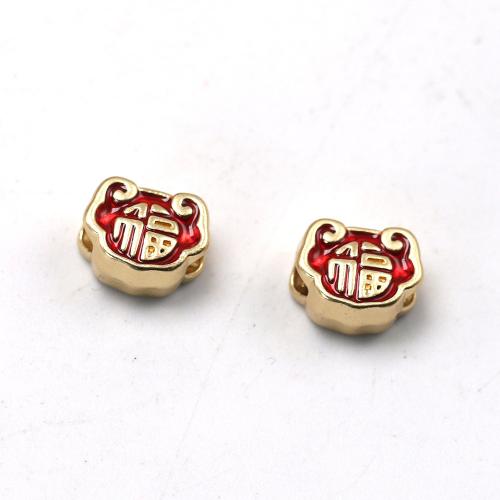 Tibetan Style Spacer Beads, gold color plated, DIY & enamel, red, nickel, lead & cadmium free, 11x9x6mm, Approx 100PCs/Bag, Sold By Bag