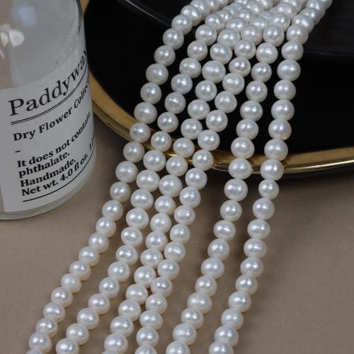 Naturliga sötvattenspärla lösa pärlor, Freshwater Pearl, Något rund, DIY, vit, 7mm, Såld Per Ca 39 cm Strand