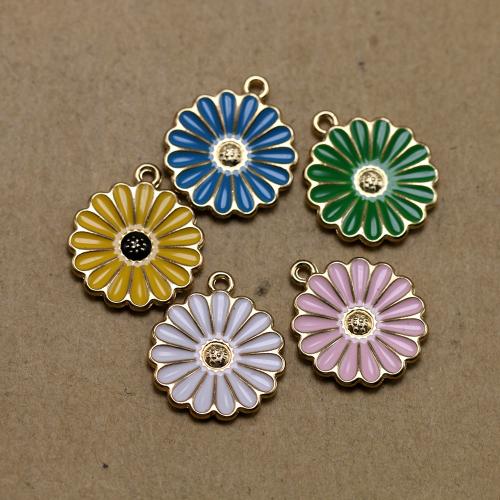 Tibetan Style Enamel Pendants, Flower, gold color plated, DIY, more colors for choice, nickel, lead & cadmium free, 21x18x2mm, Approx 100PCs/Bag, Sold By Bag
