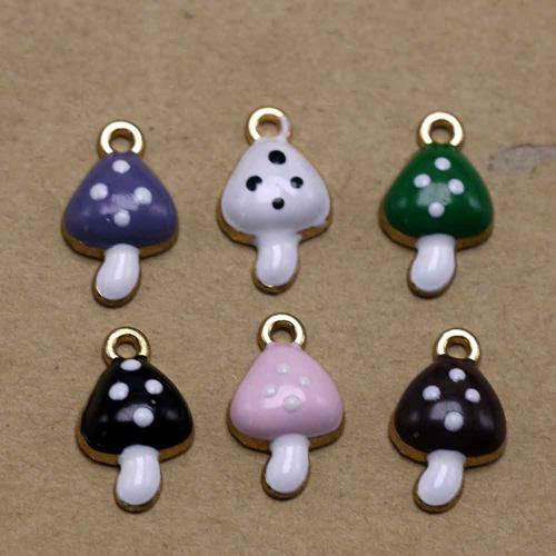 Tibetan Style Enamel Pendants, mushroom, gold color plated, DIY, more colors for choice, nickel, lead & cadmium free, 19x11x4.30mm, Approx 100PCs/Bag, Sold By Bag