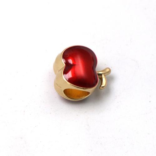 Tibetan Style Jewelry Beads, Apple, gold color plated, DIY & enamel, red, nickel, lead & cadmium free, 12x10x8mm, Approx 100PCs/Bag, Sold By Bag