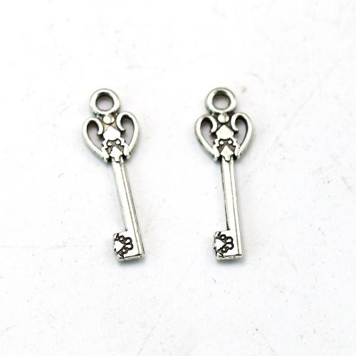 Tibetan Style Key Pendants, antique silver color plated, vintage & DIY & hollow, nickel, lead & cadmium free, 6x19x1.10mm, Approx 100PCs/Bag, Sold By Bag
