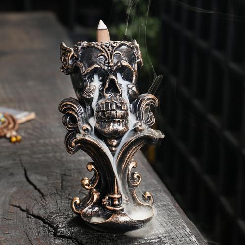 Backflow Incense Burner Resin Skull half handmade Halloween Design & for home and office & durable Sold By PC