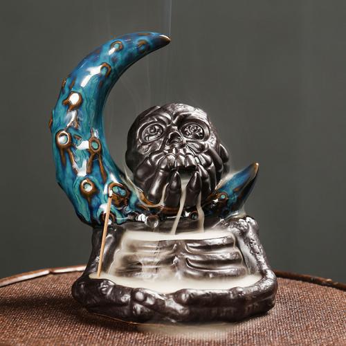 Backflow Incense Burner, Porcelain, Skull, half handmade, for home and office & durable, 115x98x143mm, Sold By PC
