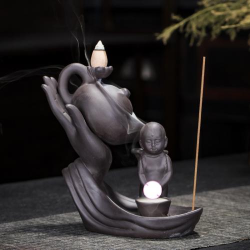 Backflow Incense Burner, Purple Clay, handmade, for home and office & durable & multifunctional, 135x75x140mm, Sold By PC
