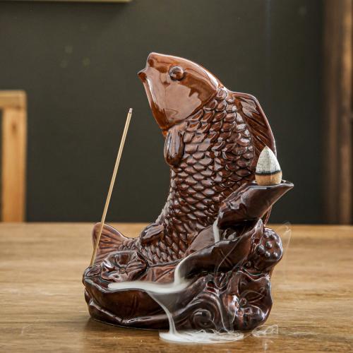 Backflow Incense Burner Porcelain Goldfish handmade for home and office & durable & multifunctional Sold By PC