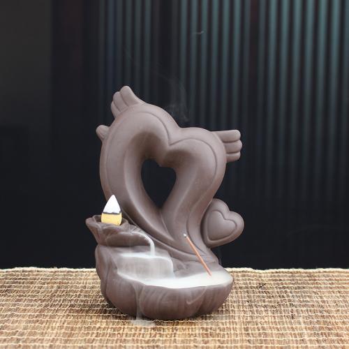 Backflow Incense Burner, Purple Clay, Heart, handmade, for home and office & durable & multifunctional, 105x90x160mm, Sold By PC