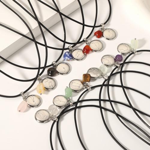 Stainless Steel Jewelry Necklace 304 Stainless Steel with leather cord & Gemstone Zodiac symbols jewelry & for woman Length Approx 45 cm Sold By PC