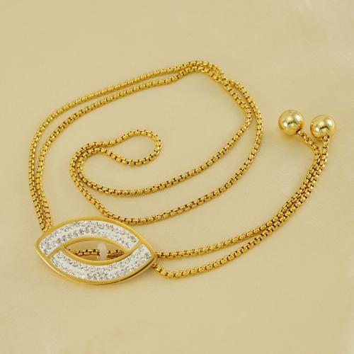 Nehrđajući čelik Chain Necklace džemper, 304 nehrđajućeg čelika, modni nakit & za žene & s Rhinestone, zlatan, 36x20mm, Dužina Približno 73 cm, Prodano By PC