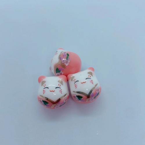 Porslin Smycken Pärlor, Fortune katt, DIY, fler färger för val, 14.50mm, Hål:Ca 2mm, Ca 100PC/Bag, Säljs av Bag