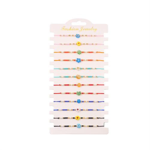 Glas perler armbånd, Seedbead, med Knude ledning & Lampwork, håndlavet, 12 stk. & Justerbar & mode smykker & for kvinde, flere farver til valg, Længde Ca. 18 cm, Solgt af sæt