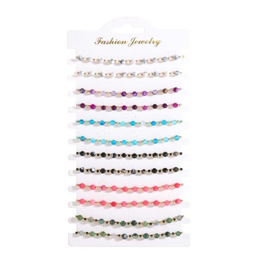 Bracelet de perles de verre, Seedbead, avec Cordon de noeud & pierre gemme, fait à la main, 12 pièces & Réglable & bijoux de mode & pour femme, plus de couleurs à choisir, Longueur:Environ 18 cm, Vendu par fixé