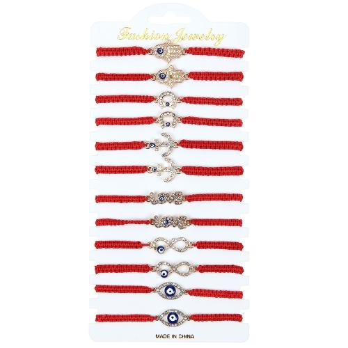 Evil Eye Jewelry Bracelet Knot Cord with Zinc Alloy gold color plated 12 pieces & Adjustable & Bohemian style & Unisex & enamel & with rhinestone Sold By Set