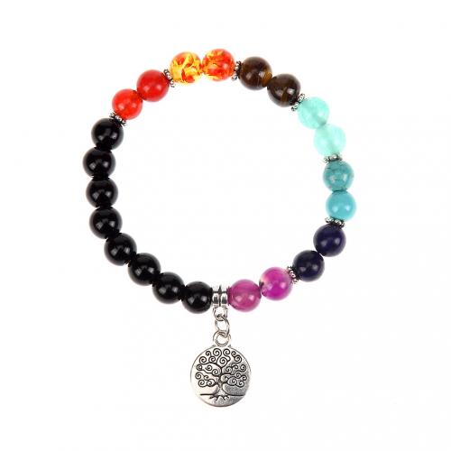 Gemstone Bracelets with Zinc Alloy silver color plated fashion jewelry & Unisex Length Approx 18 cm Sold By PC