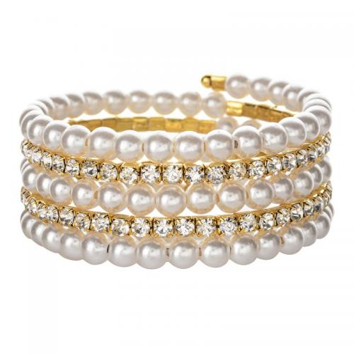 Plastic Pearl Bangle, with Tibetan Style, plated, fashion jewelry & for woman & with rhinestone, more colors for choice, Sold By PC