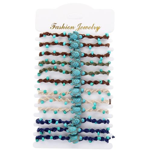 Fashion Create Wax Cord Bracelets, with turquoise & Shell, handmade, 12 pieces & Adjustable & fashion jewelry & Unisex, more colors for choice, Length:Approx 18 cm, Sold By Set