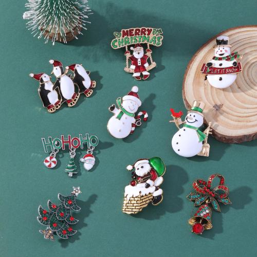 Christmas Brooches Zinc Alloy gold color plated Christmas Design & enamel Sold By PC