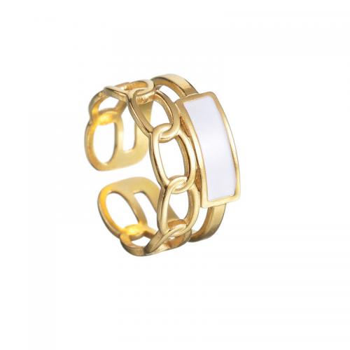 Enamel Stainless Steel Finger Ring 304 Stainless Steel 18K gold plated fashion jewelry & for woman nickel lead & cadmium free Sold By PC