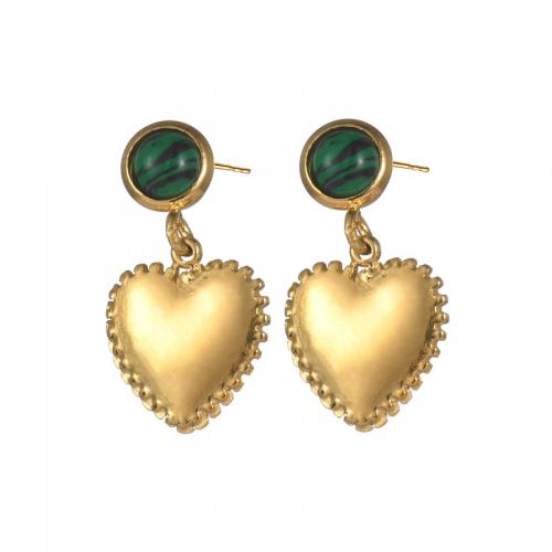 Titanium Steel  Earring with Malachite Heart 18K gold plated fashion jewelry & for woman nickel lead & cadmium free Sold By Pair