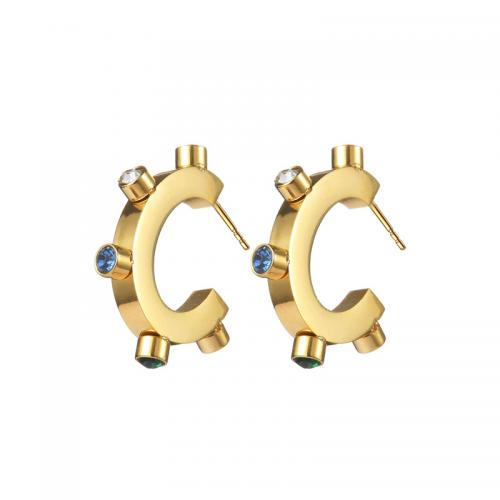 Stainless Steel Stud Earrings 304 Stainless Steel fashion jewelry & for woman & with rhinestone gold nickel lead & cadmium free Sold By Pair