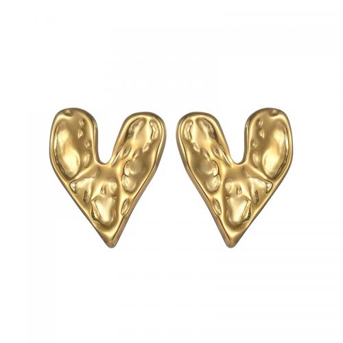 Stainless Steel Stud Earrings 304 Stainless Steel Heart 18K gold plated fashion jewelry & for woman nickel lead & cadmium free Sold By Pair