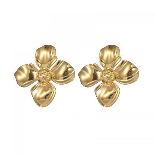 Stainless Steel Stud Earrings, 304 Stainless Steel, Flower, 18K gold plated, fashion jewelry & for woman, nickel, lead & cadmium free, 40x40mm, Sold By Pair