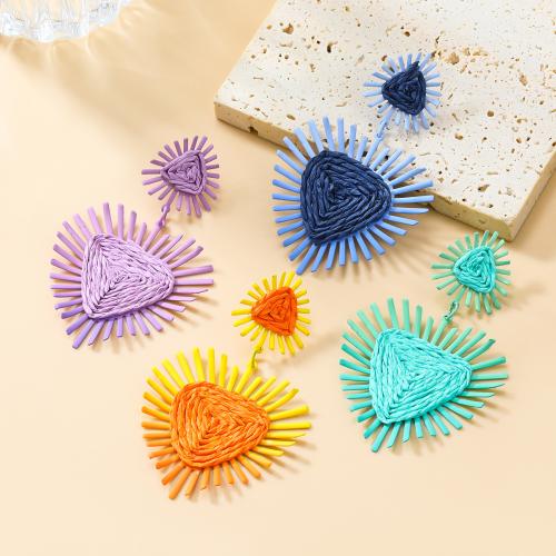 Tibetan Style Stud Earring, with Rafidah Grass, Flower, fashion jewelry & for woman, more colors for choice, nickel, lead & cadmium free, 78x49mm, Sold By Pair