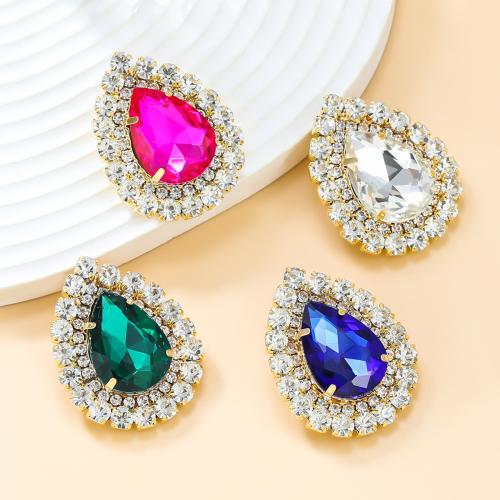 Tibetan Style Stud Earring, with Glass Rhinestone, Teardrop, fashion jewelry & for woman & with rhinestone, more colors for choice, nickel, lead & cadmium free, 41x33mm, Sold By Pair