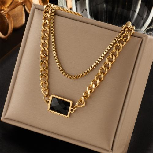 Stainless Steel Jewelry Necklace 304 Stainless Steel with Rhinestone 18K gold plated fashion jewelry & for woman golden nickel lead & cadmium free Sold By PC