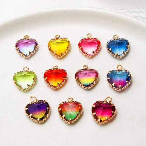 Crystal Pendants with Brass Heart gold color plated DIY & faceted Approx Sold By Bag