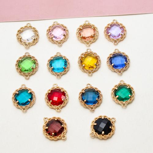 Brass Jewelry Connector, Crystal, with Brass, Flat Round, gold color plated, DIY & faceted & 1/1 loop, more colors for choice, 14x18mm, Approx 50PCs/Bag, Sold By Bag