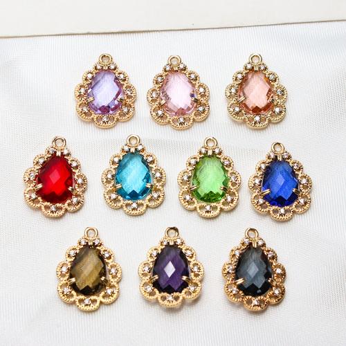 Crystal Pendants with Brass Teardrop gold color plated DIY & micro pave cubic zirconia & faceted Approx Sold By Bag