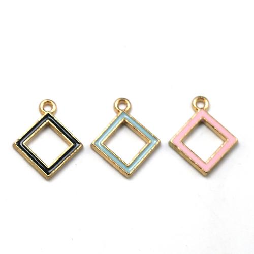 Zinc Alloy Enamel Pendants Rhombus gold color plated DIY & hollow nickel lead & cadmium free Approx Sold By Bag