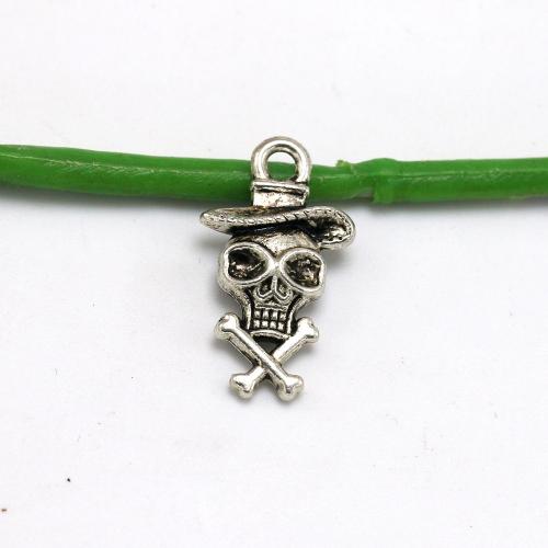 Tibetan Style Skull Pendants, antique silver color plated, vintage & DIY, nickel, lead & cadmium free, 10x18mm, Approx 100PCs/Bag, Sold By Bag