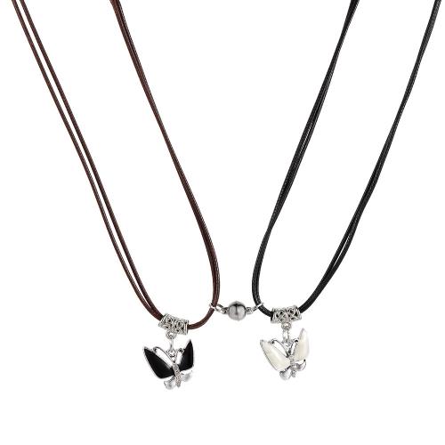 Zinc Alloy Jewelry Necklace with leather cord with 5cm extender chain Butterfly 2 pieces & fashion jewelry & for woman nickel lead & cadmium free Length Approx 44 cm Sold By Set