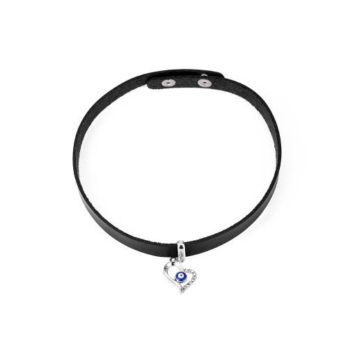 Evil Eye Jewelry Necklace Zinc Alloy with leather cord Heart fashion jewelry & for woman & with rhinestone nickel lead & cadmium free Sold Per Approx 39.5 cm Strand