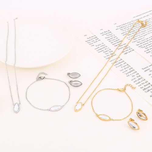 Fashion Stainless Steel Jewelry Sets Stud Earring & bracelet & necklace 304 Stainless Steel with Glass three pieces & fashion jewelry & for woman Sold By Set