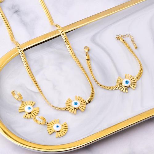 Evil Eye Jewelry Set, Titanium Steel, 18K gold plated, fashion jewelry & different styles for choice & for woman, golden, Sold By PC