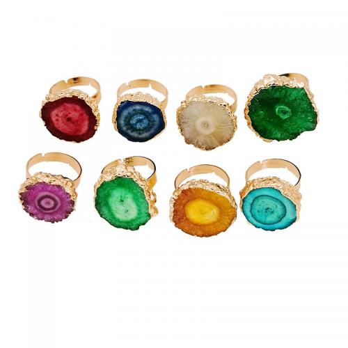 Agate Finger Ring, Brass, with Ice Quartz Agate, gold color plated, Adjustable & fashion jewelry & Unisex, more colors for choice, Stone size:20~35mm,Inner diameter:17~20mm, Sold By PC