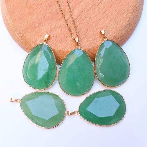 Gemstone Pendants Jewelry Natural Stone with Brass Teardrop gold color plated DIY Sold By PC