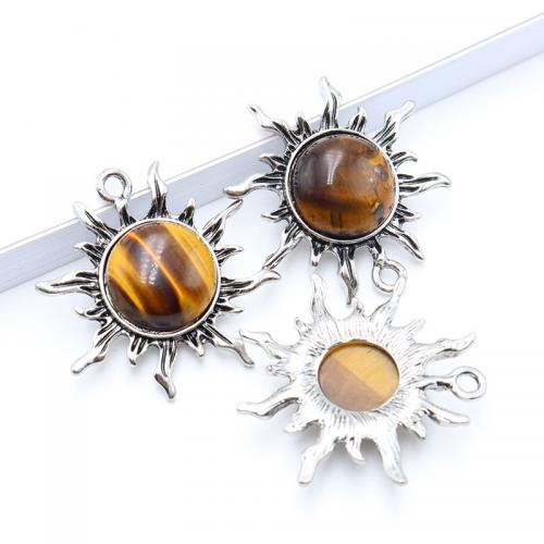 Gemstone Pendants Jewelry Natural Stone with Brass Flower silver color plated DIY Sold By PC
