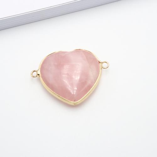 Quartz Connector, Rose Quartz, with Brass, Heart, gold color plated, DIY & 1/1 loop, pink, 31x30x10mm, Sold By PC