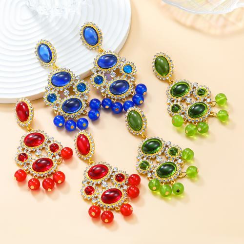 Tibetan Style Stud Earring, with acrylic rhinestone & Resin, fashion jewelry & for woman, more colors for choice, nickel, lead & cadmium free, 91x41mm, Sold By Pair