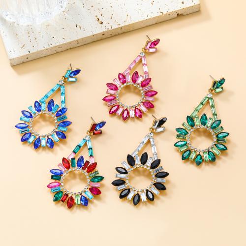 Tibetan Style Stud Earring, Flower, fashion jewelry & for woman & with rhinestone, more colors for choice, nickel, lead & cadmium free, 76x39mm, Sold By Pair