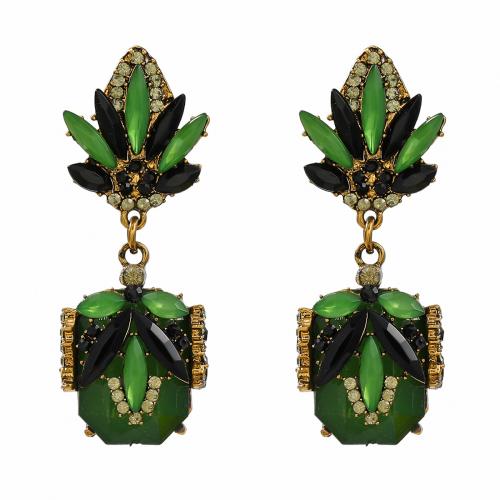 Zinc Alloy Stud Earring with acrylic rhinestone fashion jewelry & for woman green nickel lead & cadmium free Sold By Pair
